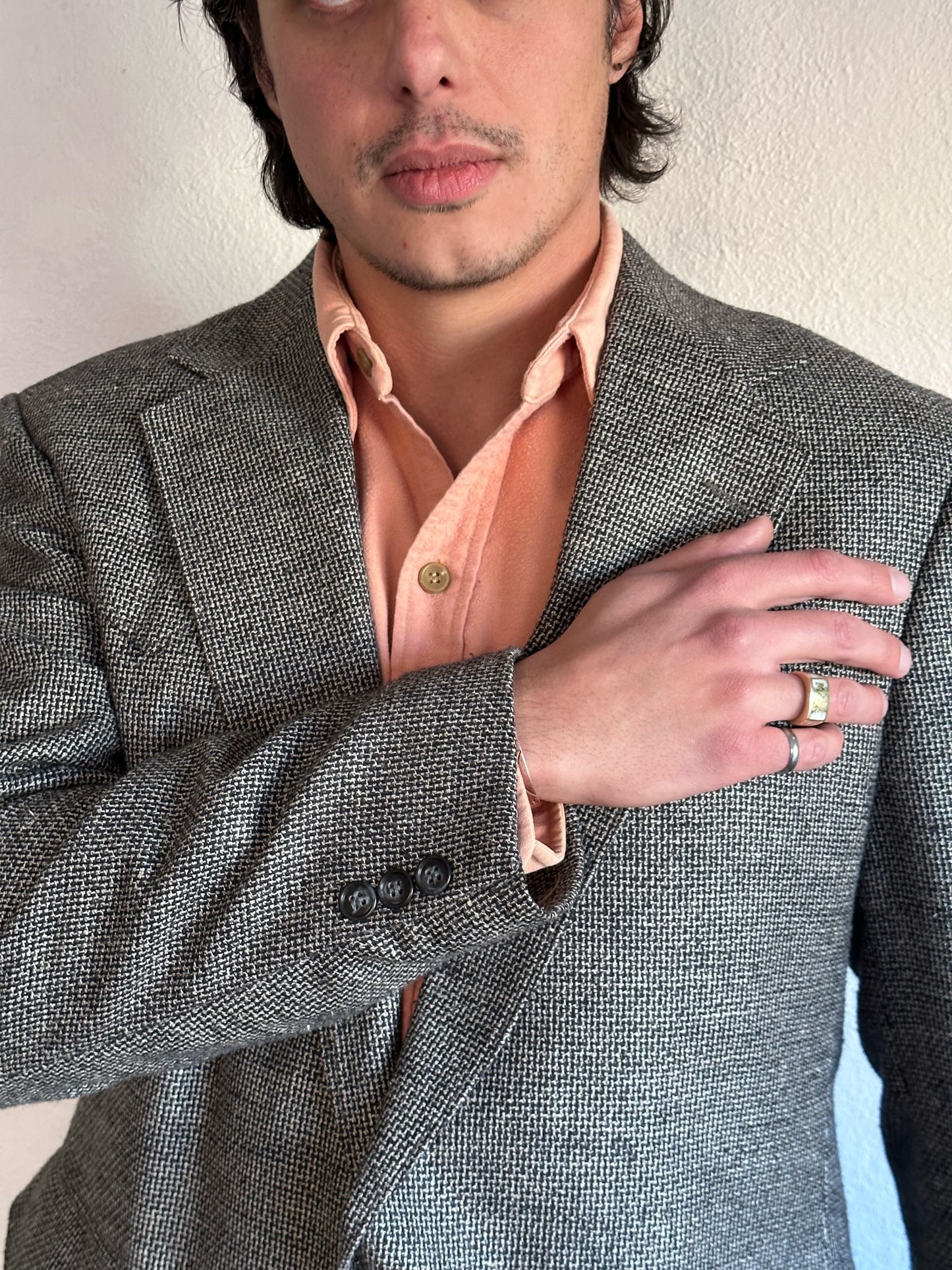 80’S VINTAGE GRAY TEXTURED WOOL WESTERN BLAZER // SIZE 42L