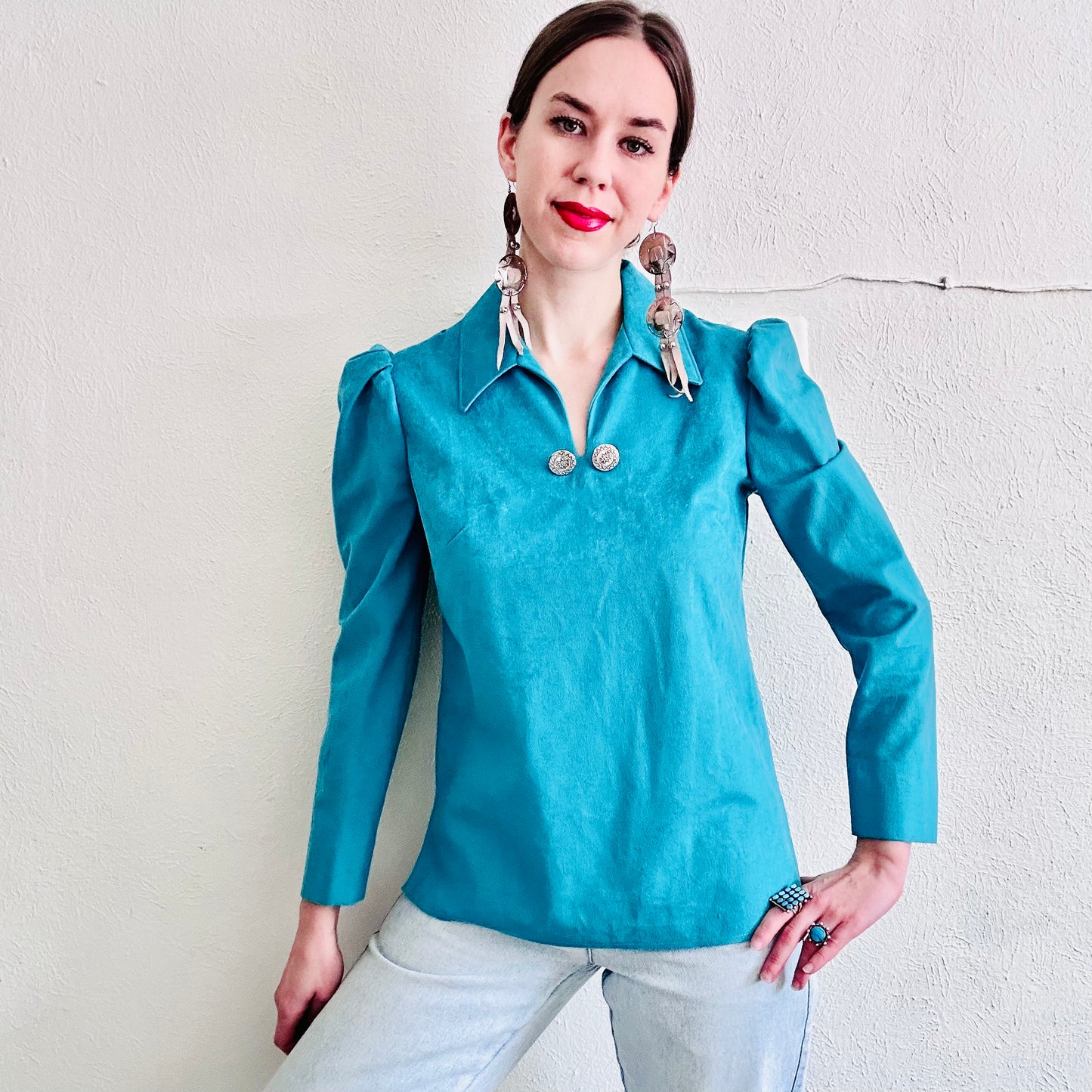 70'S VINTAGE TREGOS WESTWEAR NATIVE AMERICAN BLOUSE // SIZE XSMALL