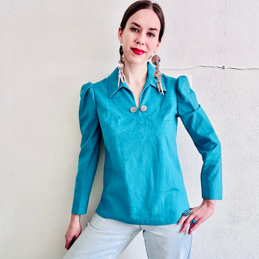 70'S VINTAGE TREGOS WESTWEAR NATIVE AMERICAN BLOUSE // SIZE XSMALL