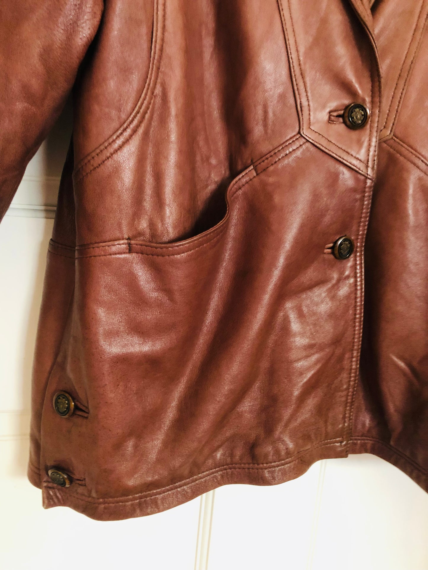 80'S VINTAGE ECHTES LEDER BROWN LEATHER WESTERN JACKET // SIZE MEDIUM