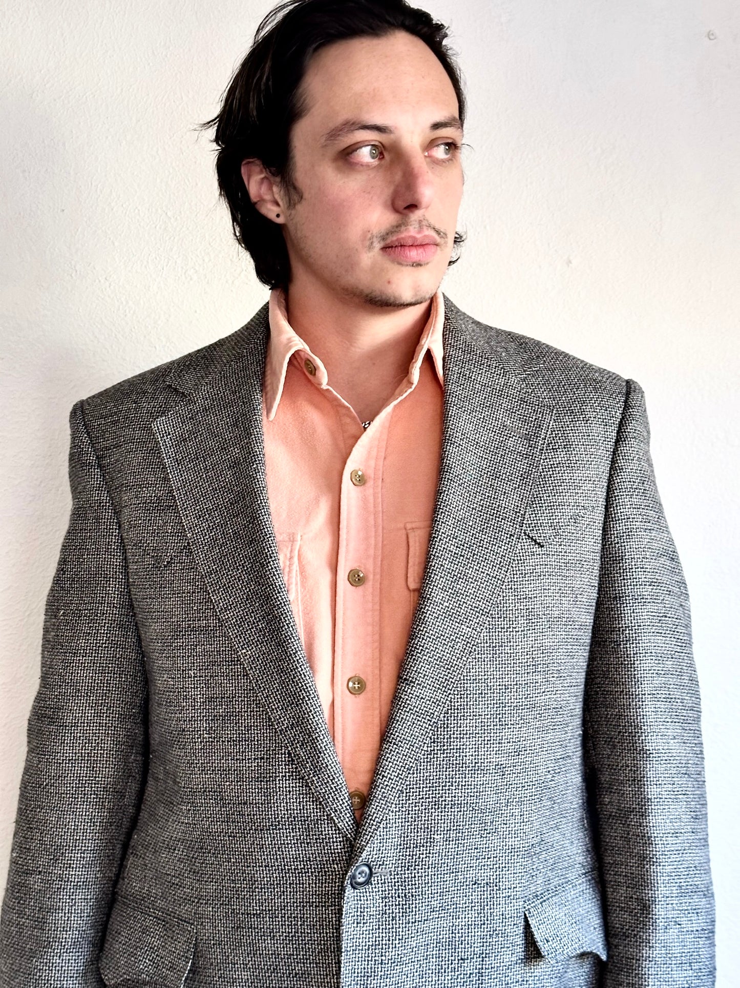 80’S VINTAGE GRAY TEXTURED WOOL WESTERN BLAZER // SIZE 42L