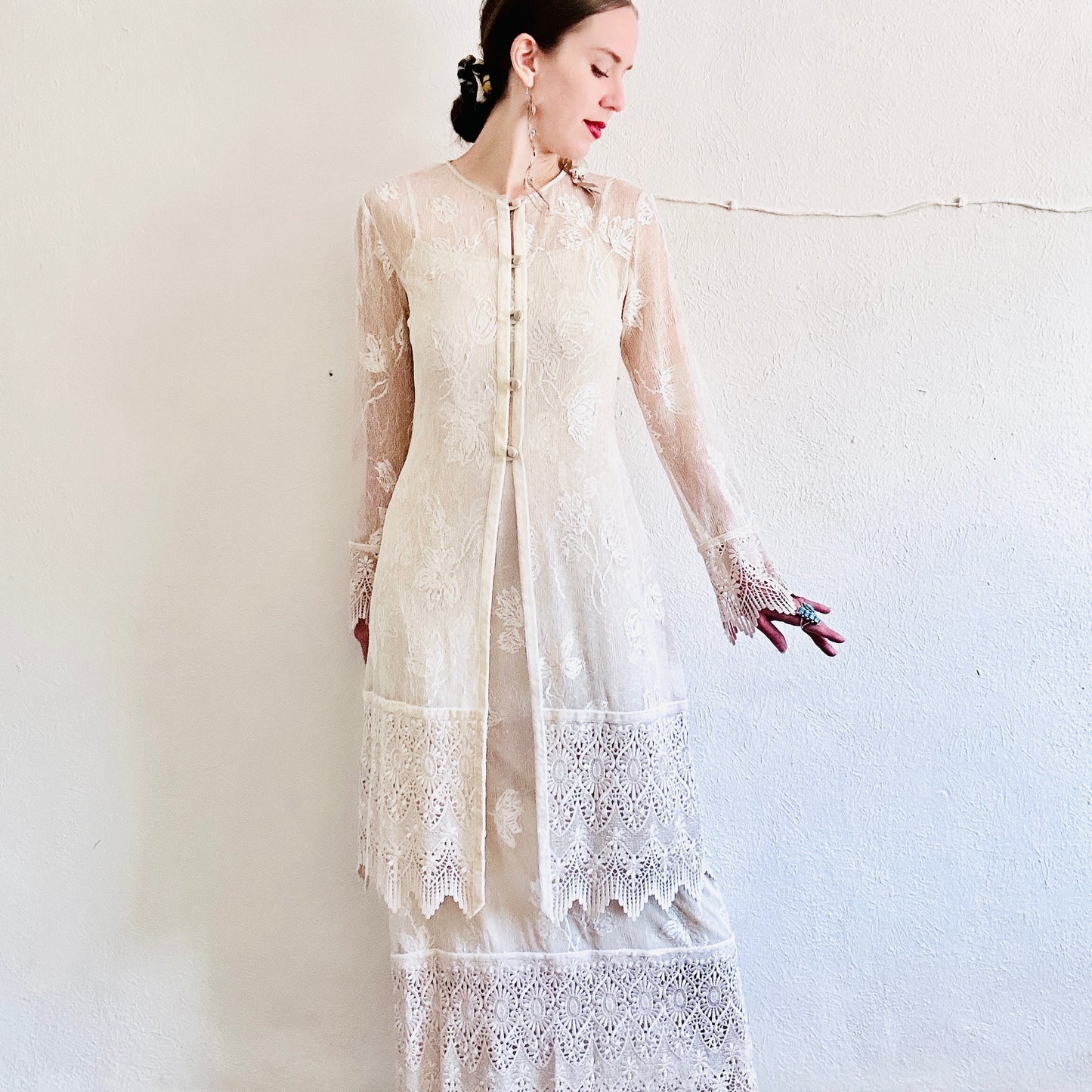 90'S VINTAGE SUE WONG WEDDING DRESS SET // SIZE SMALL