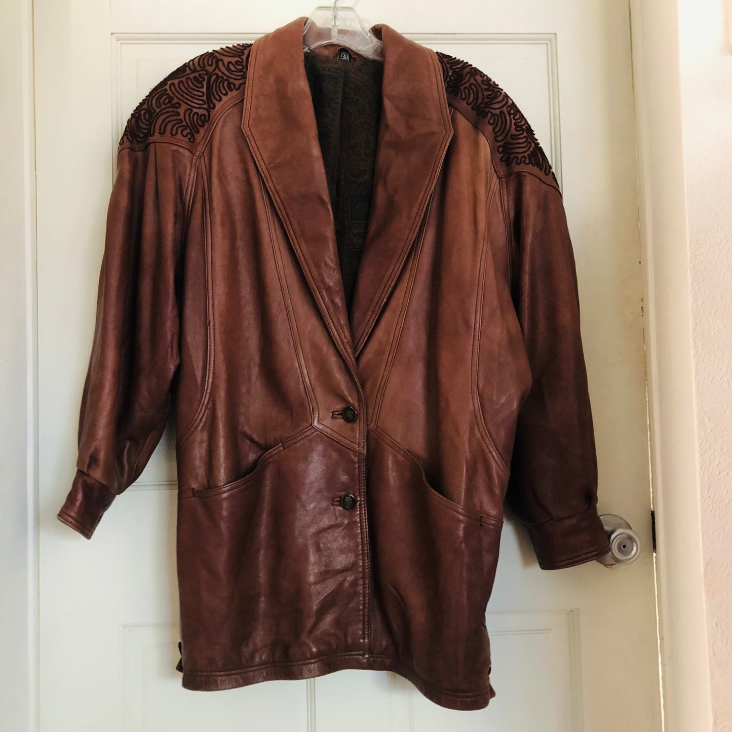 80'S VINTAGE ECHTES LEDER BROWN LEATHER WESTERN JACKET // SIZE MEDIUM