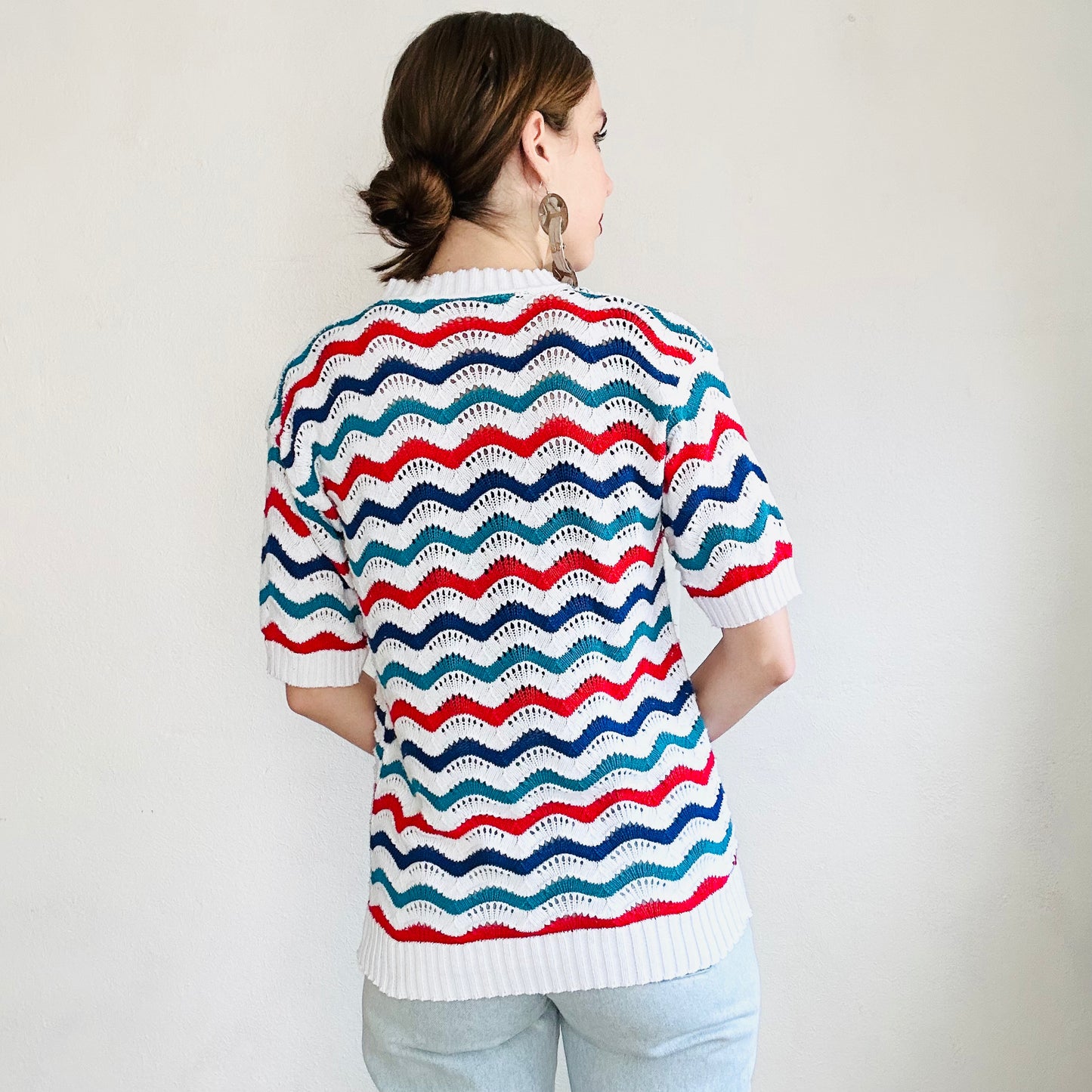 60'S VINTAGE CHEVRON CROCHET  SWEATER // SIZE SMALL