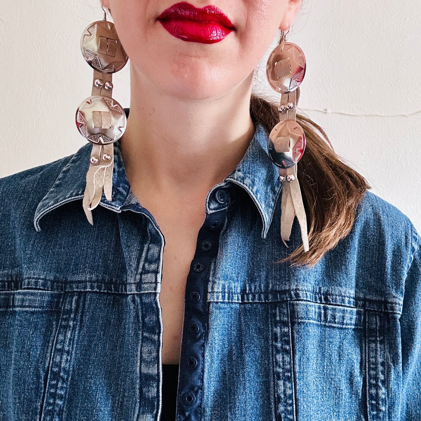 Y2K VTG DENIM LONG SLEEVE BLOUSE // SIZE LARGE