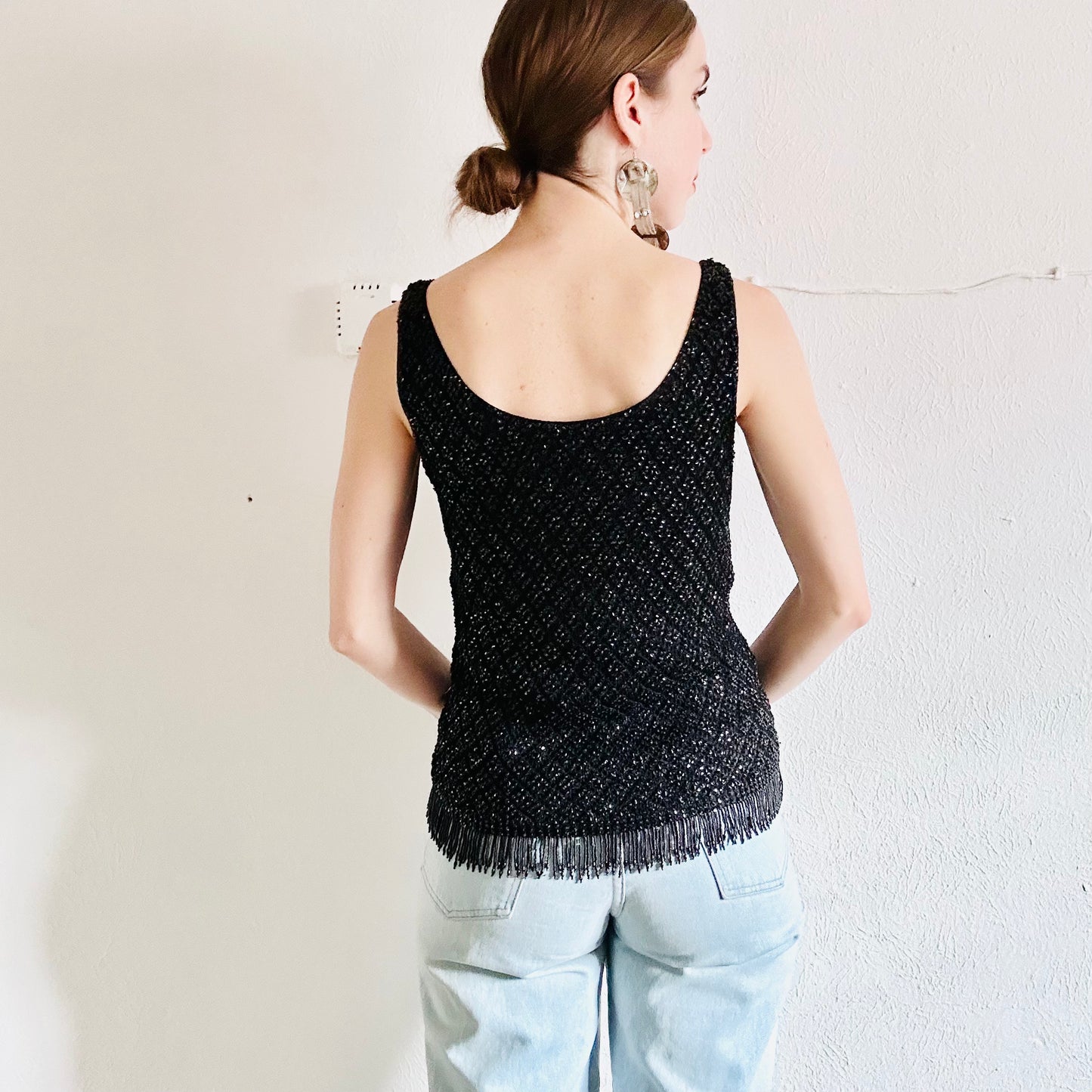 60s VINTAGE BLACK SEQUINED TOP // SIZE MEDIUM