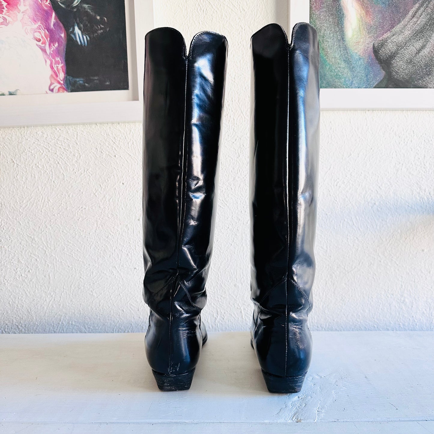 90S VINTAGE CHARLES DAVID BLACK LEATHER BOOTS // SIZE 6.5
