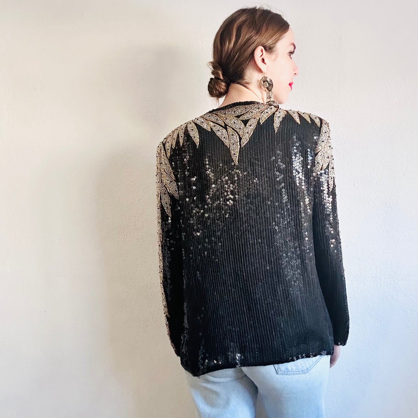 80’S VINTAGE BLACK SEQUINED JACKET // SIZE MEDIUM