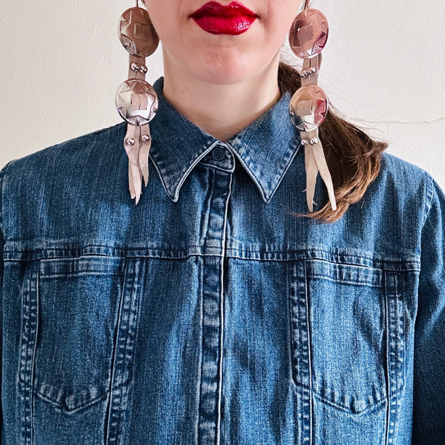Y2K VTG DENIM LONG SLEEVE BLOUSE // SIZE LARGE