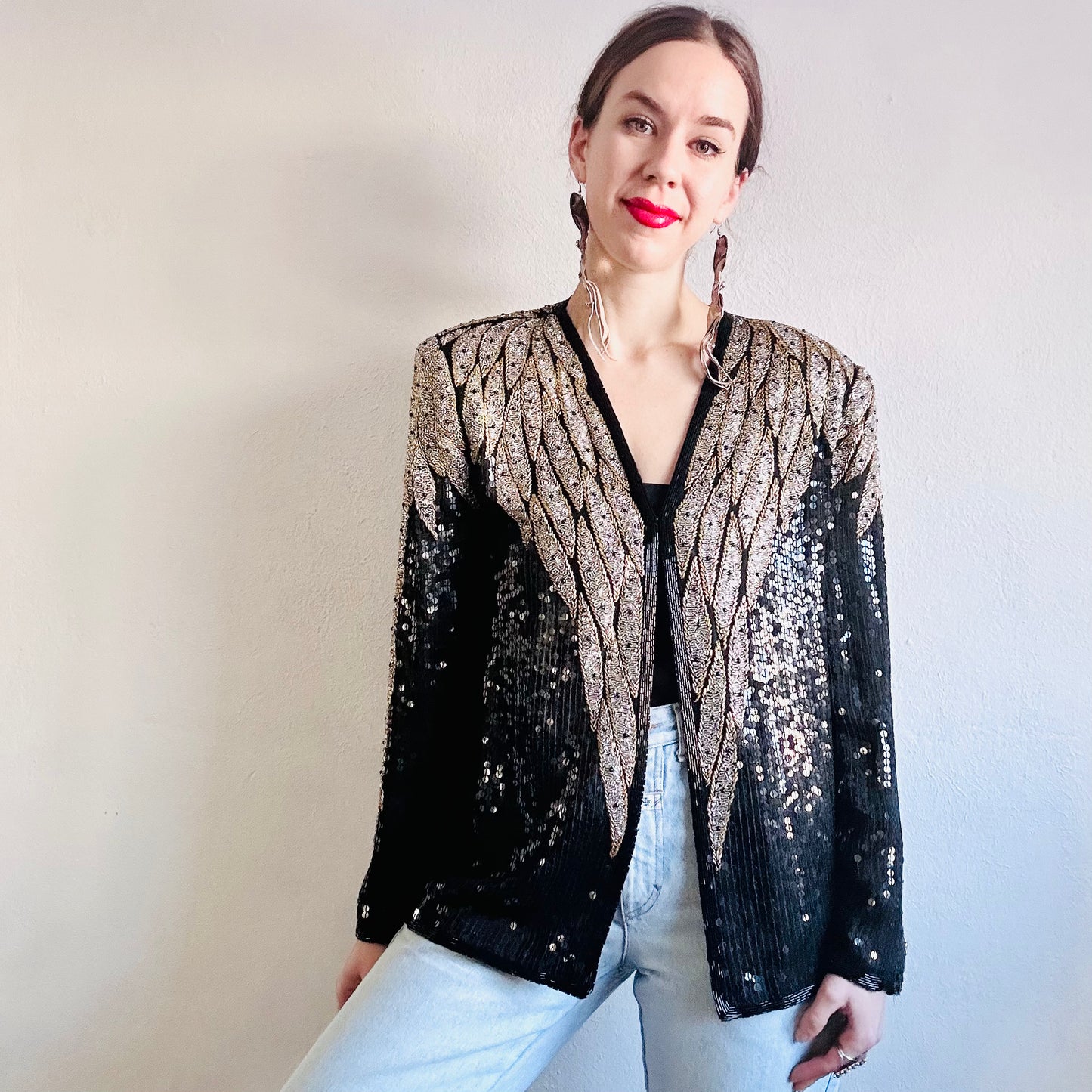 80’S VINTAGE BLACK SEQUINED JACKET // SIZE MEDIUM