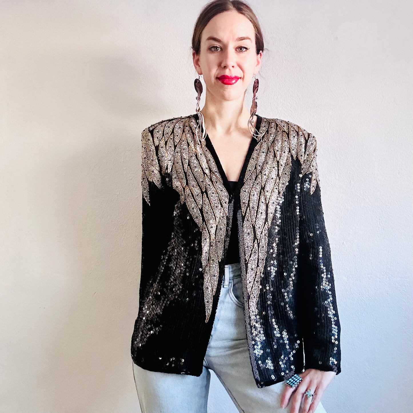 80’S VINTAGE BLACK SEQUINED JACKET // SIZE MEDIUM