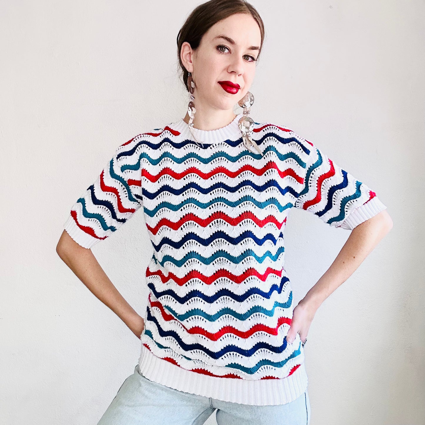 60'S VINTAGE CHEVRON CROCHET  SWEATER // SIZE SMALL