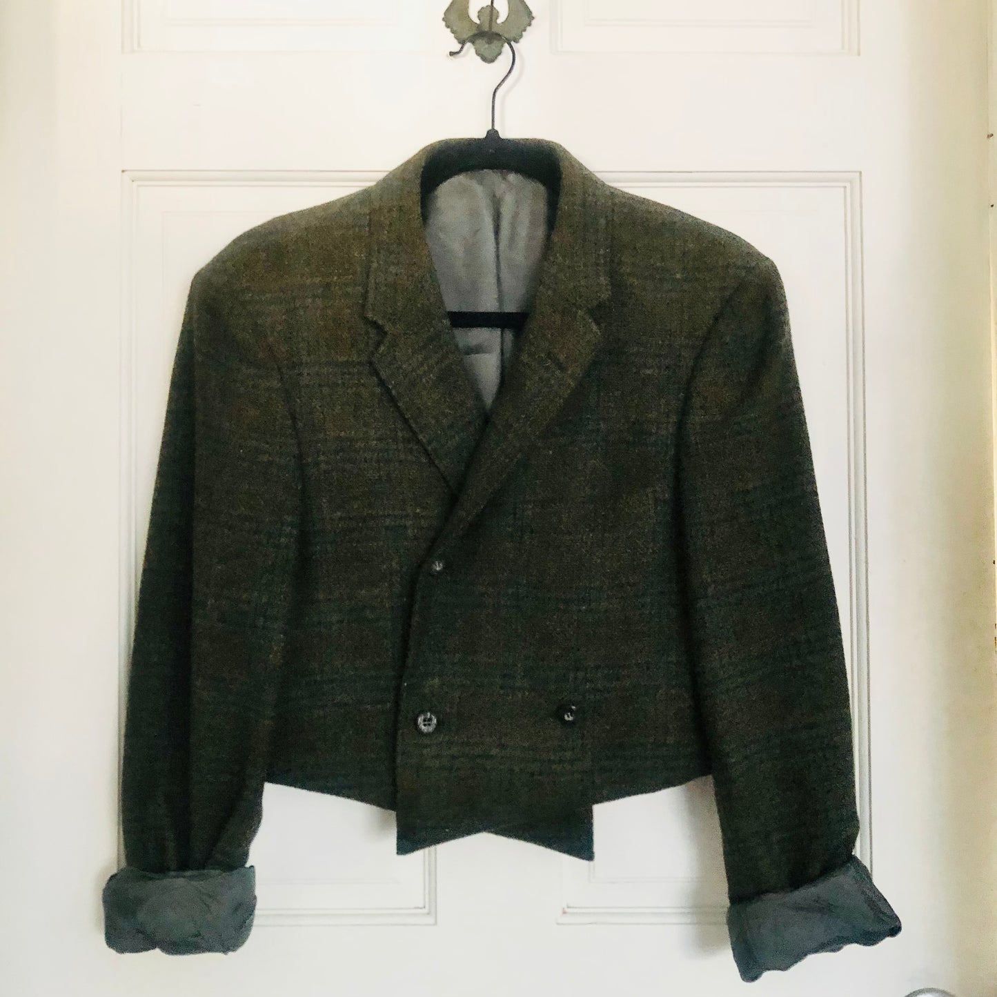 SDCV ORIGINAL WOOL GREEN PLAID CROPPED JACKET // SIZE XSMALL/SMALL