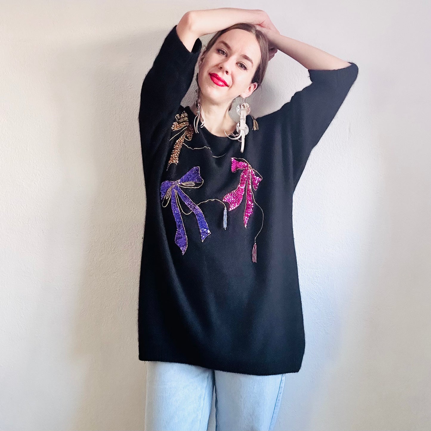 80's VINTAGE SEQUIN MOHAIR SWEATER // SIZE LARGE