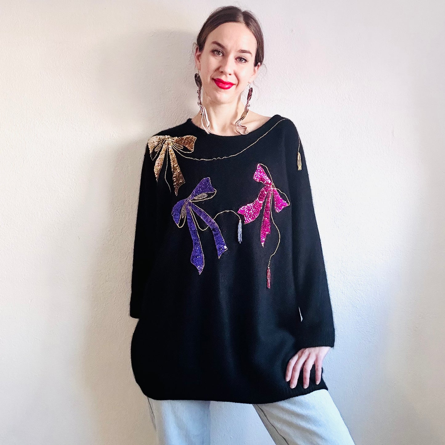 80's VINTAGE SEQUIN MOHAIR SWEATER // SIZE LARGE