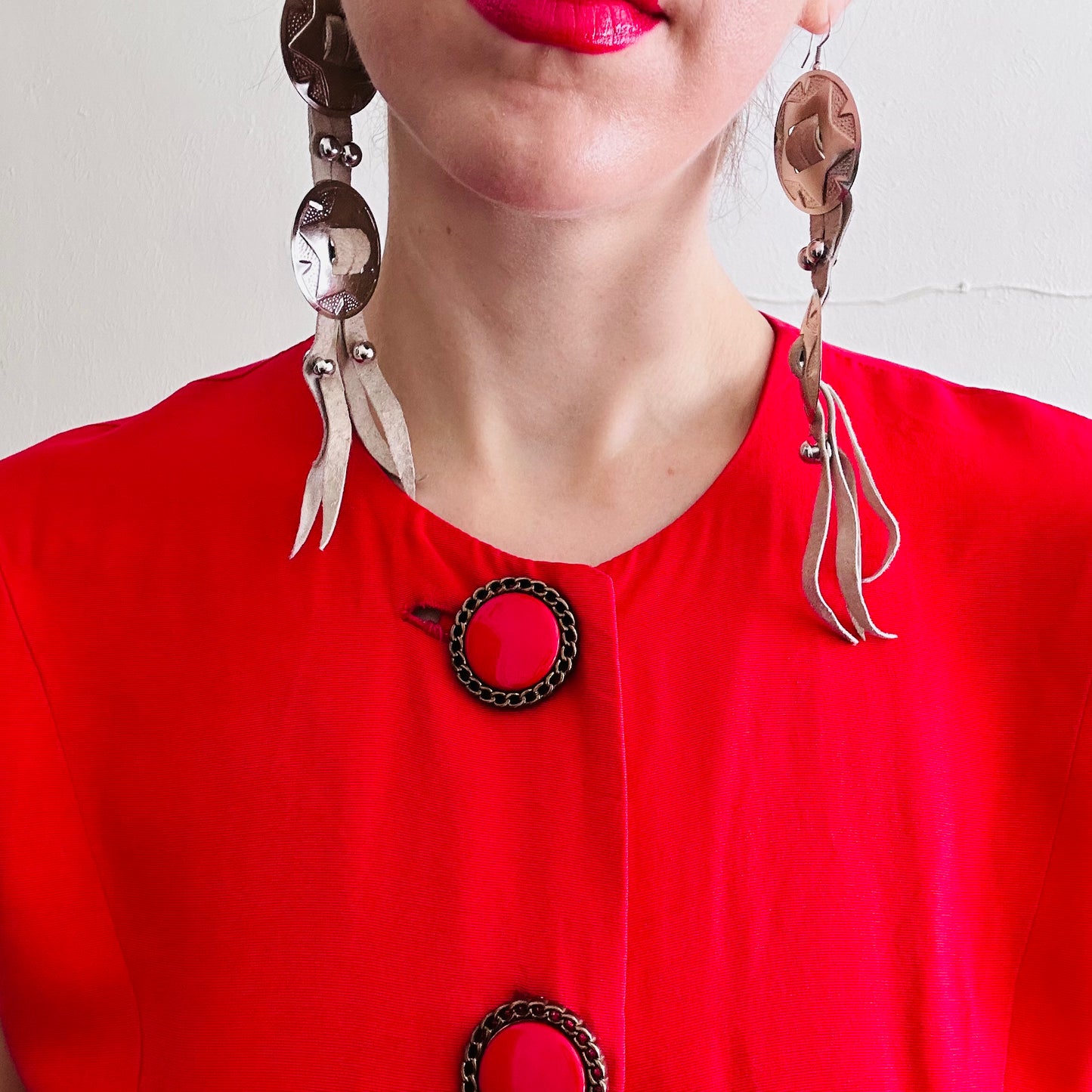 80'S VINTAGE RED BUTTON DOWN DRESS // SIZE SMALL