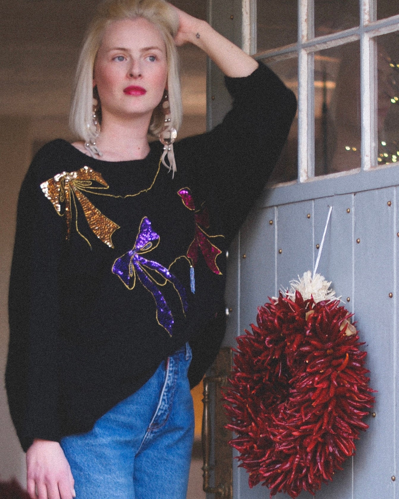 80's VINTAGE SEQUIN MOHAIR SWEATER // SIZE LARGE