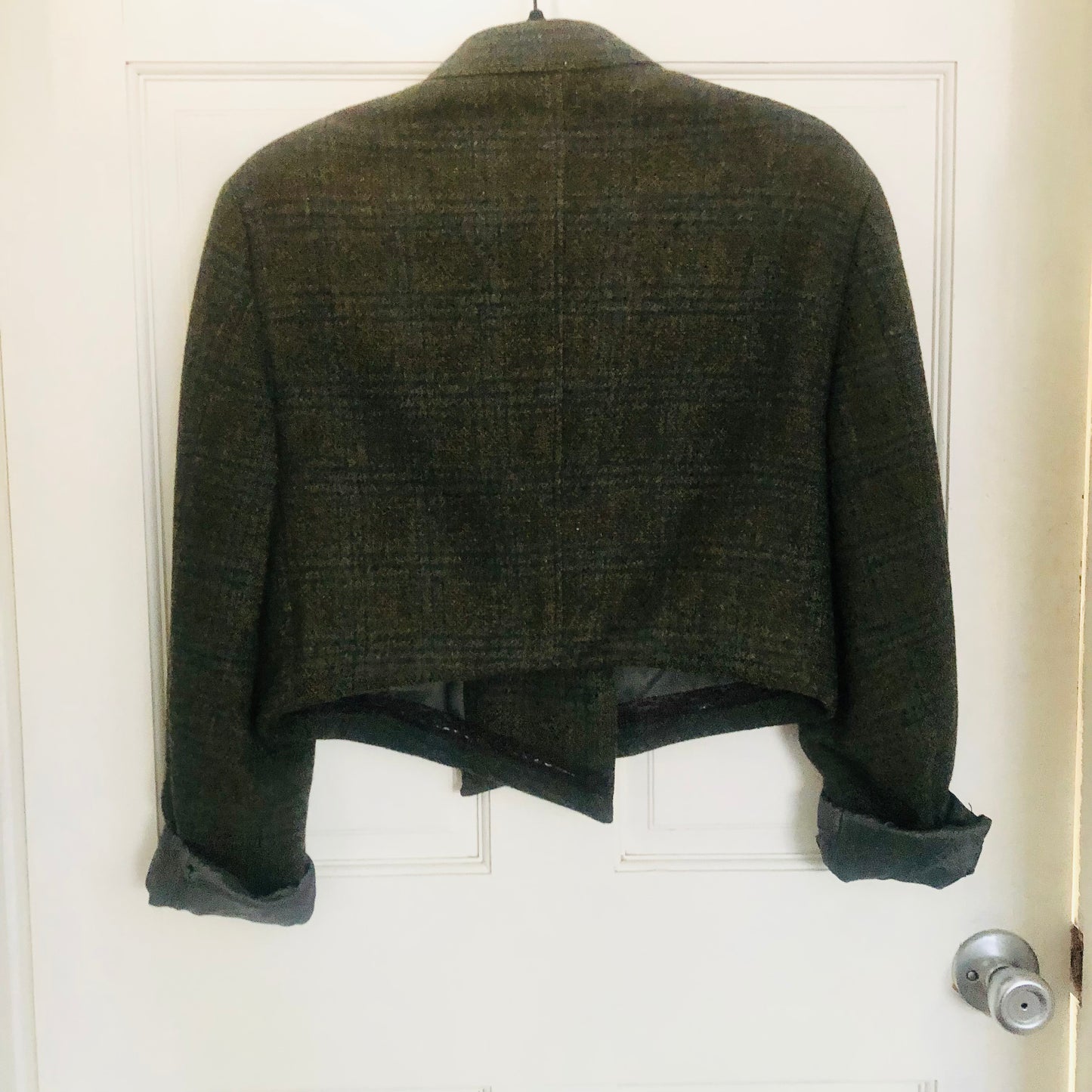 SDCV ORIGINAL WOOL GREEN PLAID CROPPED JACKET // SIZE XSMALL/SMALL