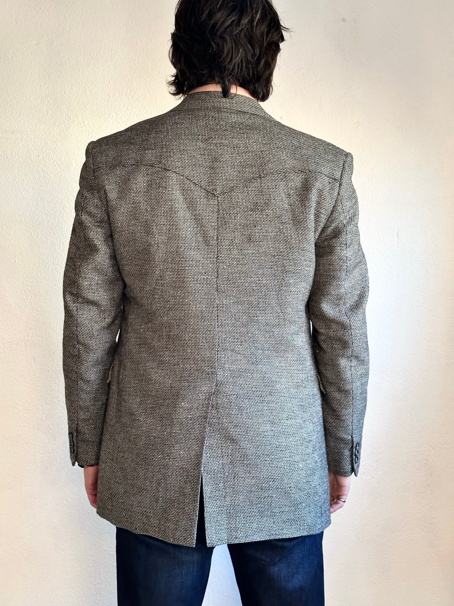 80’S VINTAGE GRAY TEXTURED WOOL WESTERN BLAZER // SIZE 42L