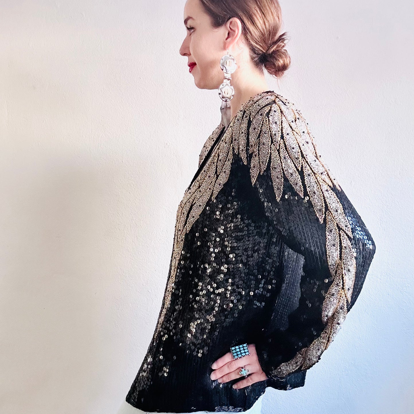 80’S VINTAGE BLACK SEQUINED JACKET // SIZE MEDIUM