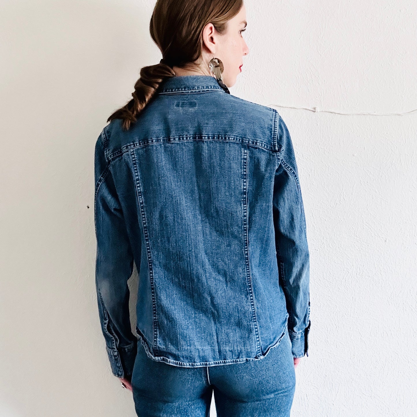 Y2K VTG DENIM LONG SLEEVE BLOUSE // SIZE LARGE