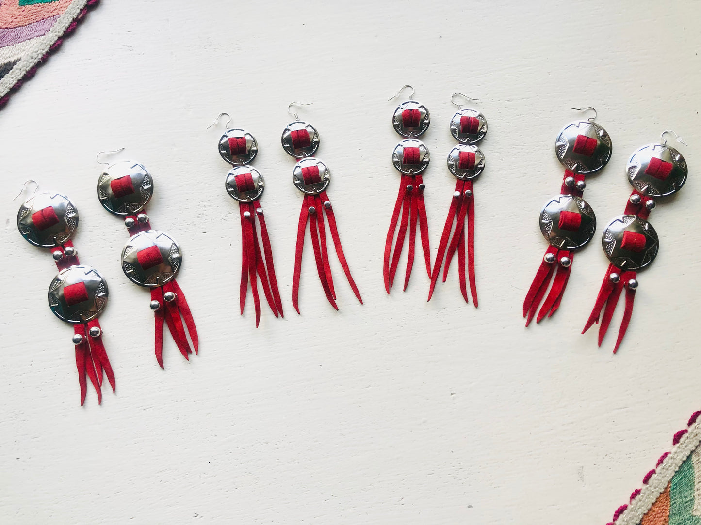 SDCV ORIGINAL HANDCRAFTED LARGE CONCHO EARRINGS // RED