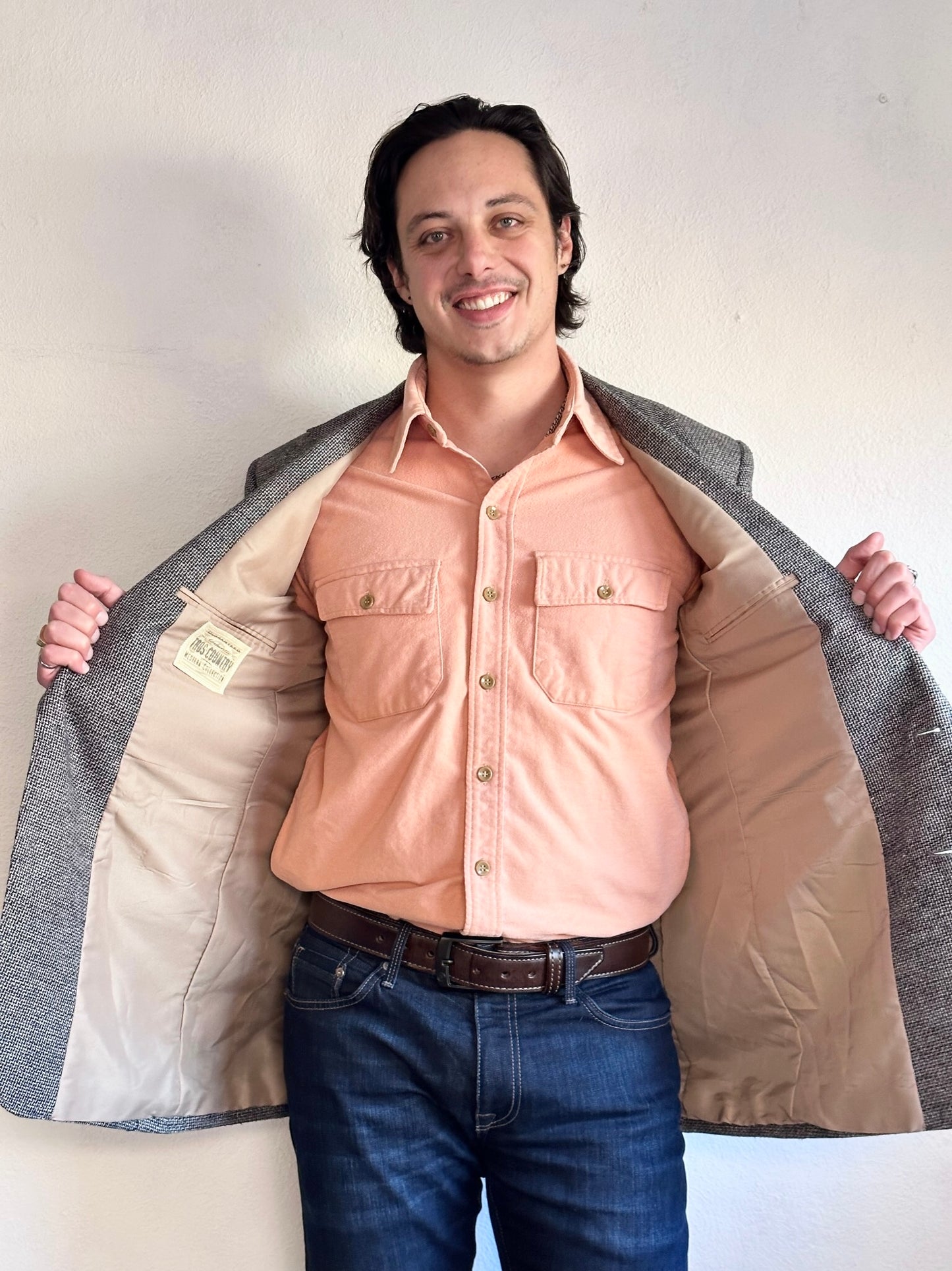 80’S VINTAGE GRAY TEXTURED WOOL WESTERN BLAZER // SIZE 42L