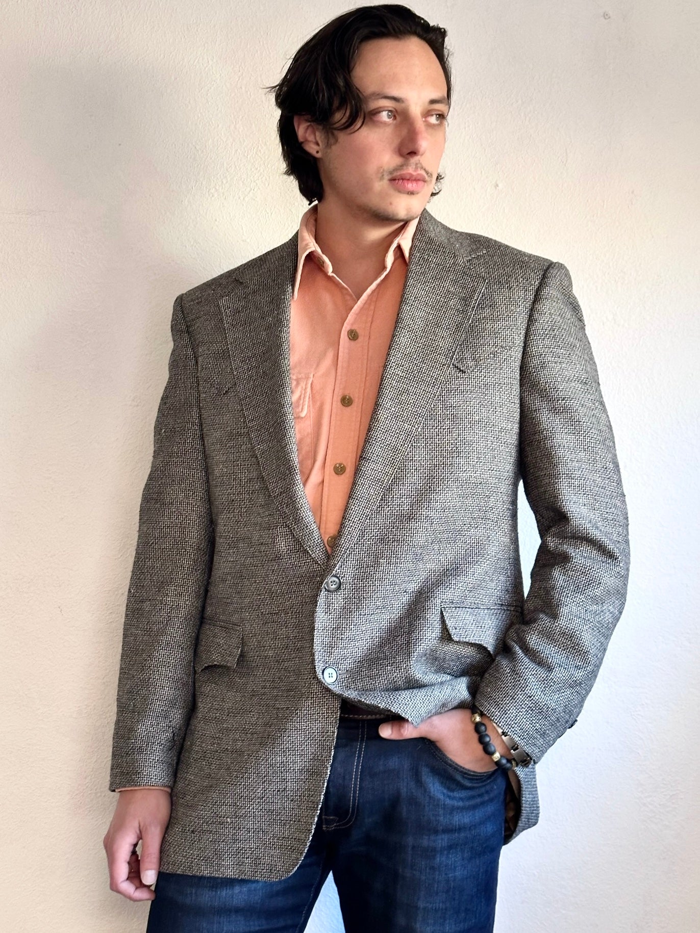 80’S VINTAGE GRAY TEXTURED WOOL WESTERN BLAZER // SIZE 42L
