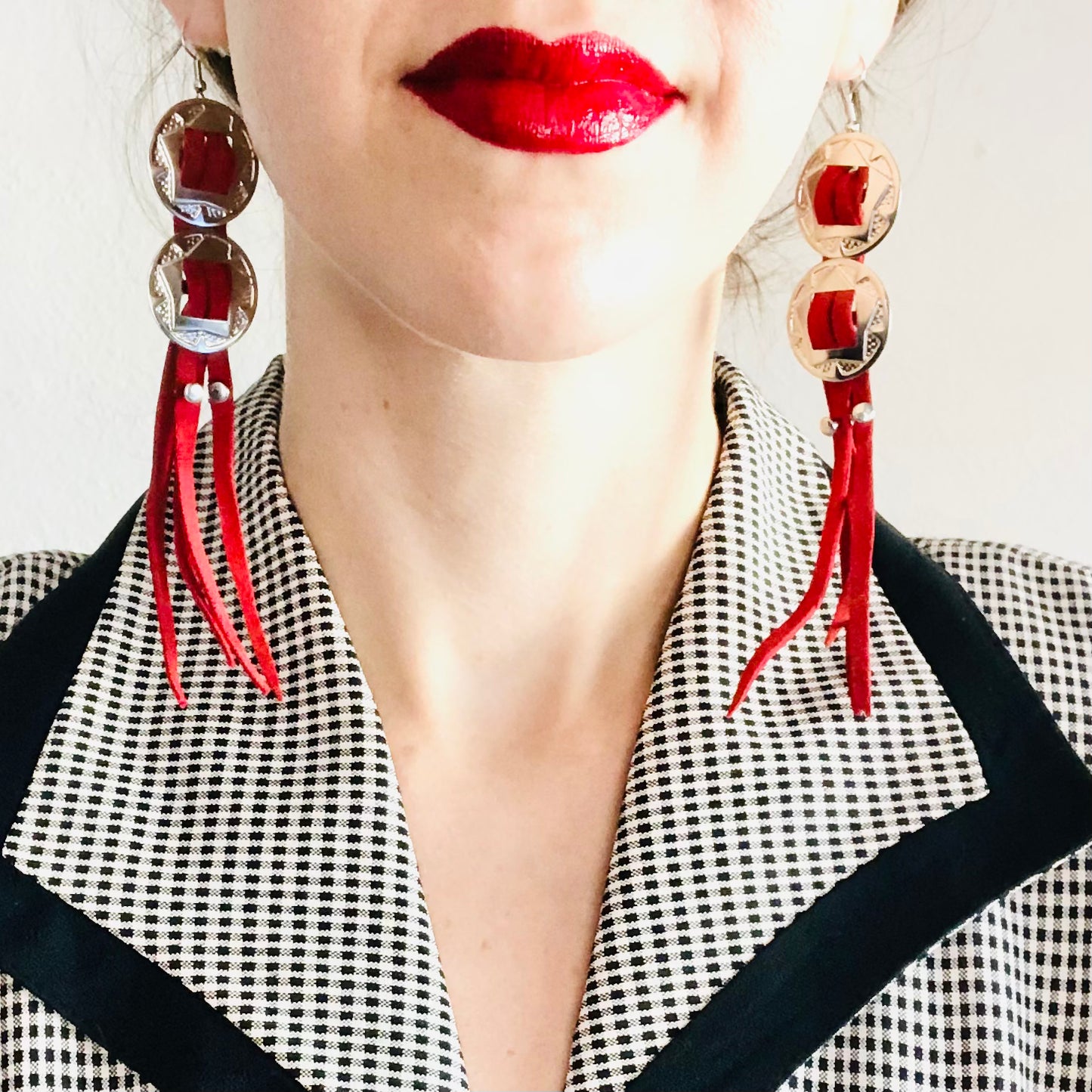 SDCV ORIGINAL HANDCRAFTED MINI CONCHO EARRINGS // RED