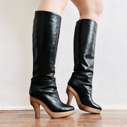 MARNI LEATHER WOODEN BOOTS  // SIZE 7.5