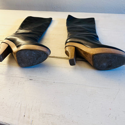 MARNI LEATHER WOODEN BOOTS  // SIZE 7.5