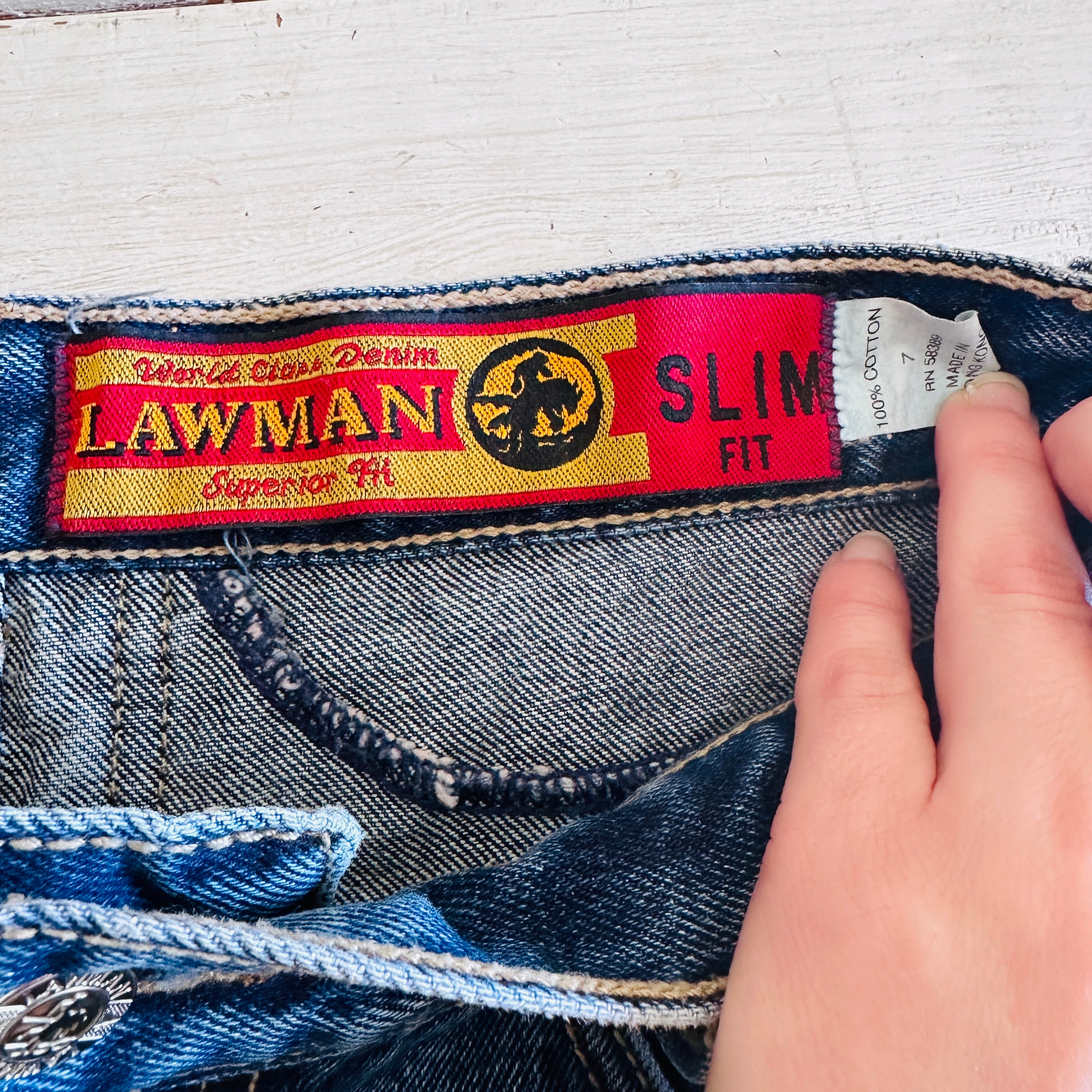 Vintage LAWMAN riveted jeans, store cowgirl, rodeo, western, check measurements