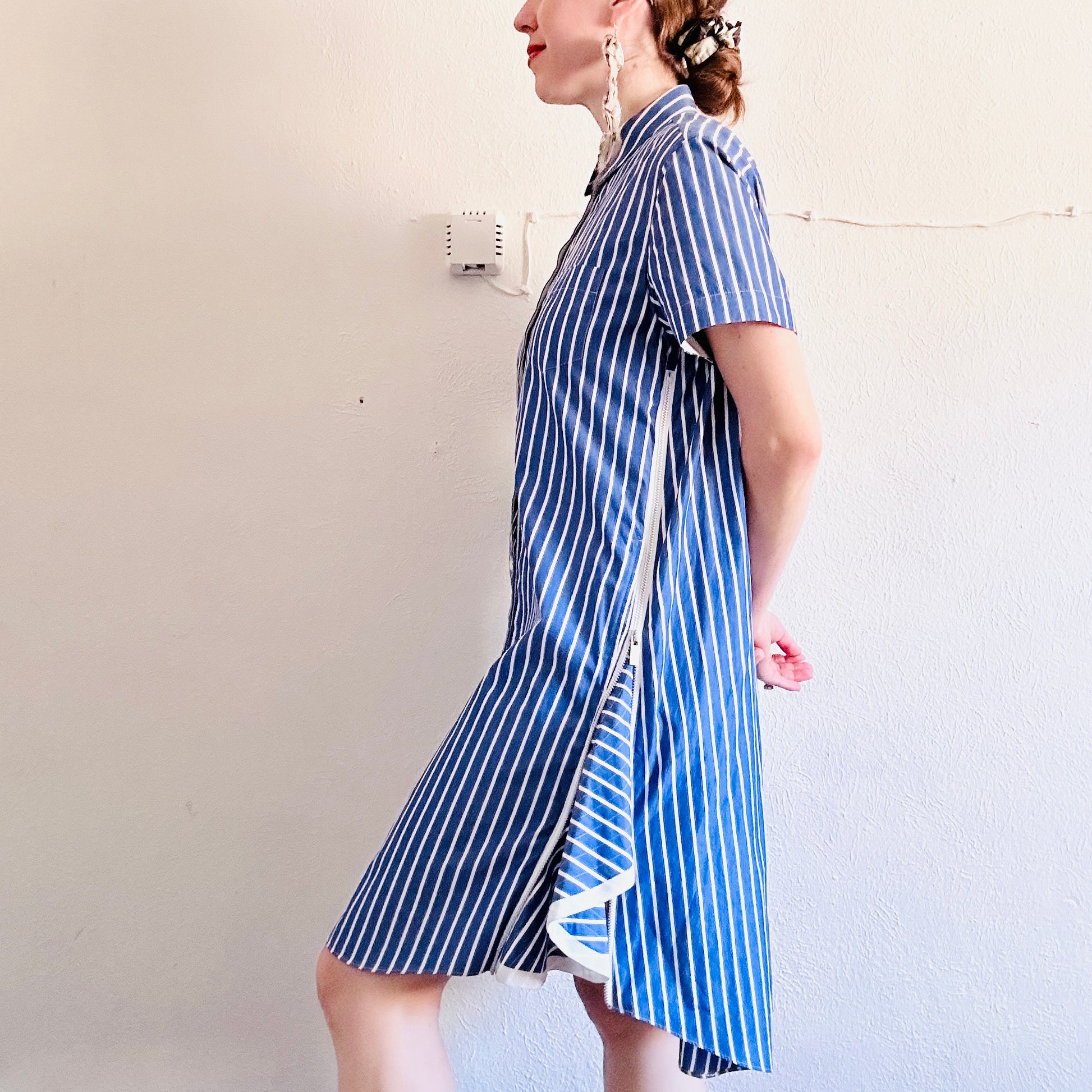 sacai shirt dress SACAI Satin-Inset Cotton Jersey Short-Sleeve Maxi Polo Dress