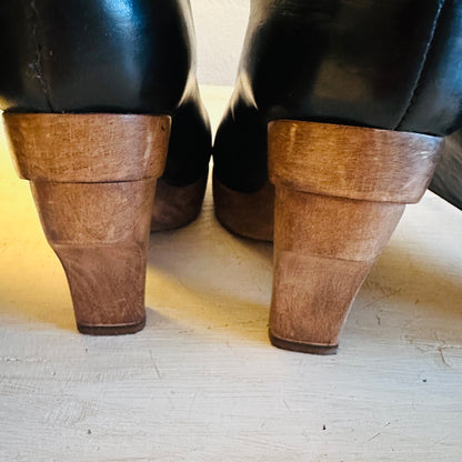 MARNI LEATHER WOODEN BOOTS  // SIZE 7.5