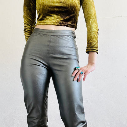 90'S VINTAGE SILVER SANTA FE LEATHER PANTS // WAIST SIZE 26