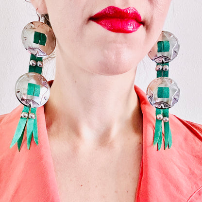 SDCV ORIGINAL HANDCRAFTED LARGE CONCHO EARRINGS // TURQUOISE