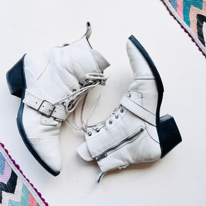 ALL SAINTS KATY WHITE LEATHER BOOTS  // SIZE 6.5