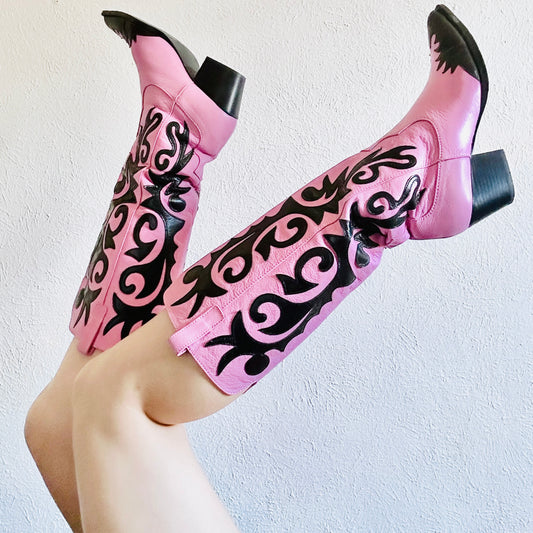BARBIE PINK LEATHER COWBOY BOOTS  // SIZE 7.5