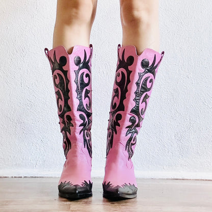 BARBIE PINK LEATHER COWBOY BOOTS  // SIZE 7.5