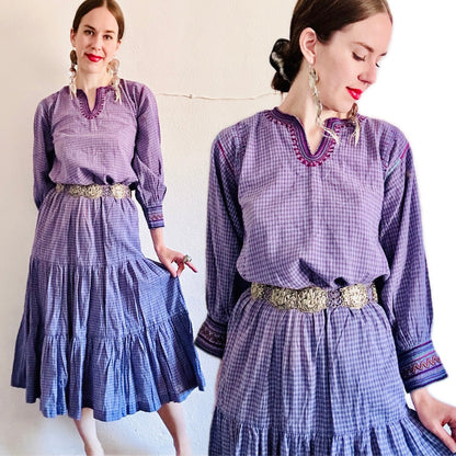 80'S VINTAGE EMBROIDERED PRAIRIE SKIRT SET // SIZE SMALL