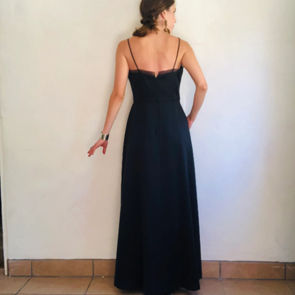 90'S VINTAGE BLACK SATIN MINIMALIST DRESS  // SIZE MEDIUM