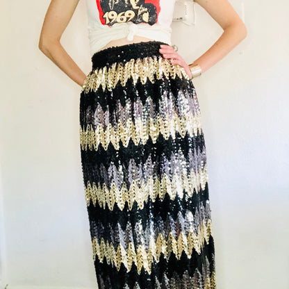 80'S VINTAGE JACK BRYAN SEQUINED MAXI SKIRT // SIZE SMALL