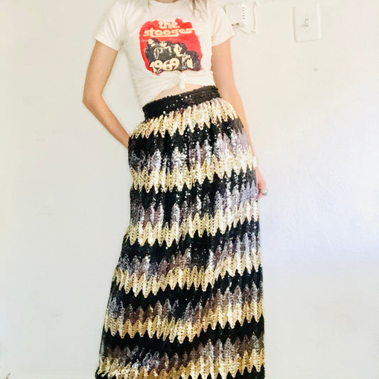 80'S VINTAGE JACK BRYAN SEQUINED MAXI SKIRT // SIZE SMALL