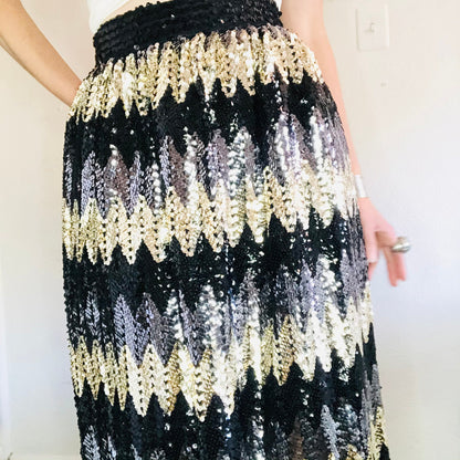 80'S VINTAGE JACK BRYAN SEQUINED MAXI SKIRT // SIZE SMALL