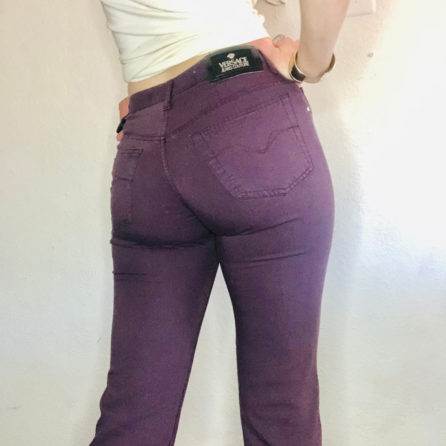 90'S VINTAGE VERSACE JEANS COUTURE PURPLE JEANS // WAIST SIZE 26