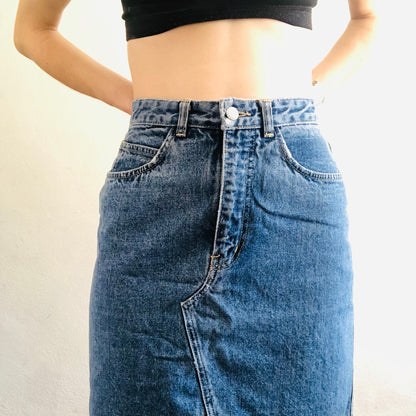 80'S VINTAGE DENIM PENCIL SKIRT // SIZE MEDIUM