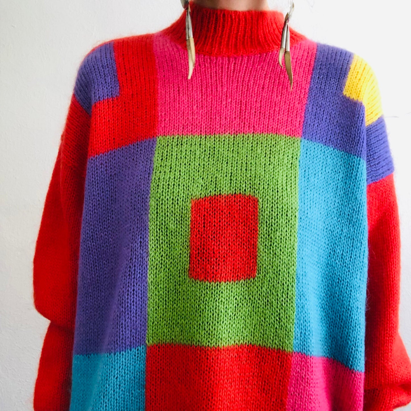 80's VINTAGE COLORBLOCK MOHAIR OVERSIZED SWEATER // SIZE LARGE