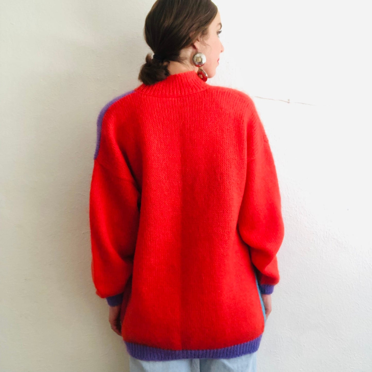 80's VINTAGE COLORBLOCK MOHAIR OVERSIZED SWEATER // SIZE LARGE