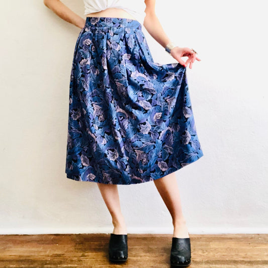 80'S VINTAGE PENDLETON BLUE PAISLEY MIDI SKIRT // SIZE MEDIUM