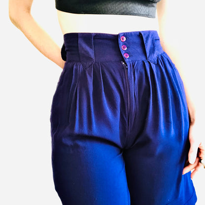 80'S VINTAGE PURPLE HIGH WAISTED CULOTTES SHORTS // SIZE SMALL